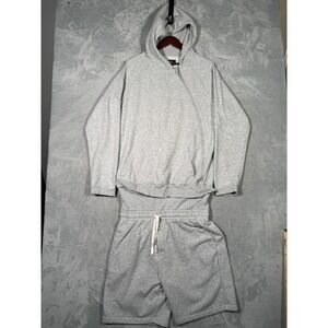 Tuxy Sweatsuit Mens XL Gray Hoodie Shorts One Piece Set Cotton Blend Loungewear